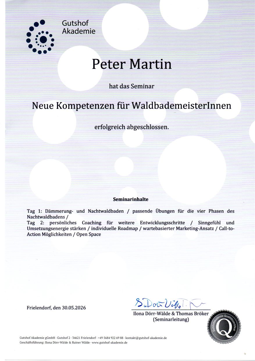 Zertifikat Wiederauffrischung Dämmerungs- und Nachtwaldbaden